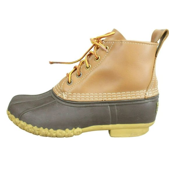 LL Bean Brown Leather  Lace Up Unlined Ankle Duck Boots Size 7 M - Picture 1 of 10